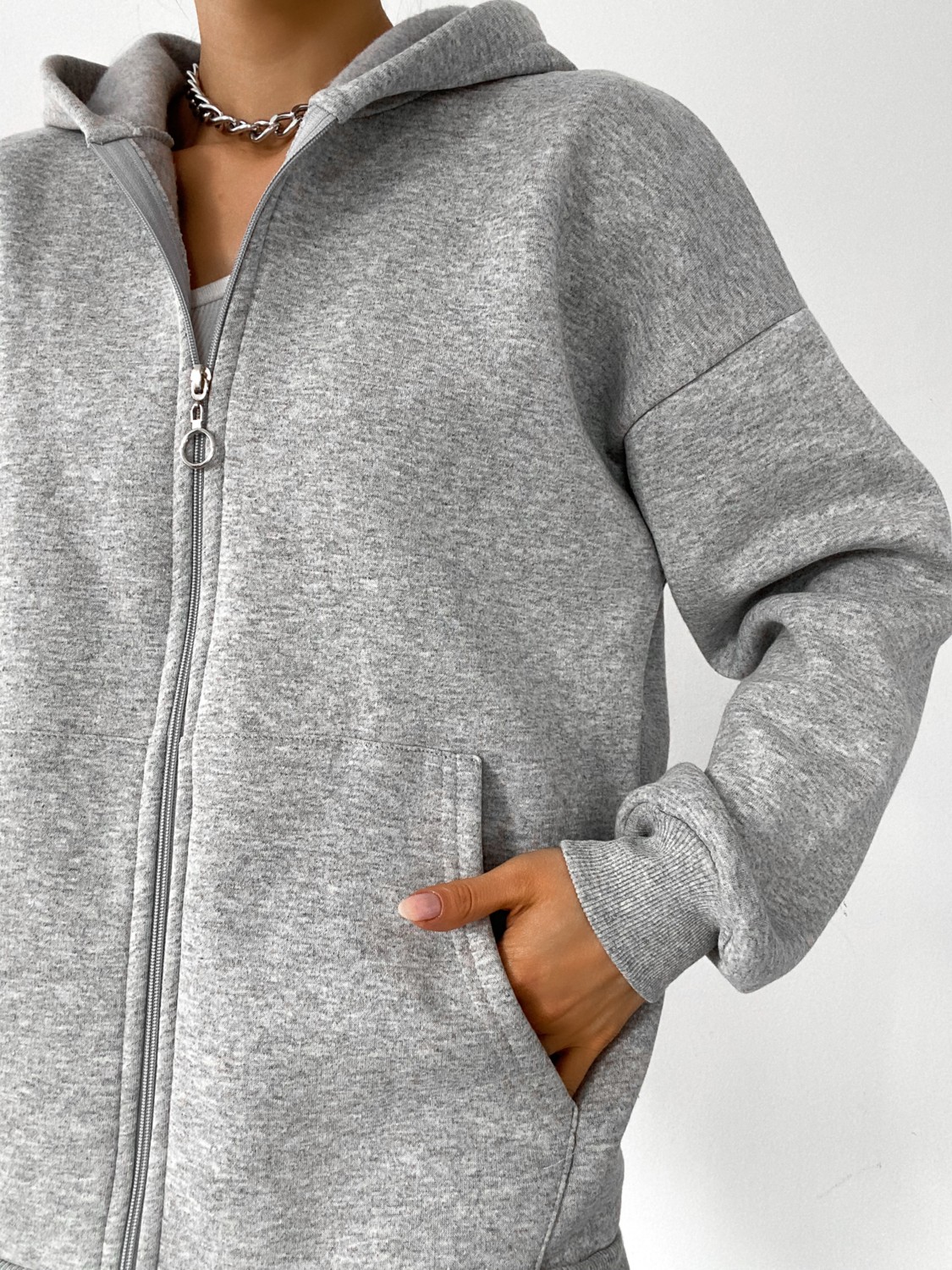 Bejna Kadın Oversize Fermuarlı Sweatshirt Hırka görsel 7