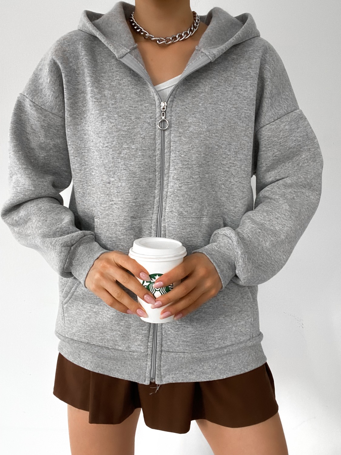 Bejna Kadın Oversize Fermuarlı Sweatshirt Hırka görsel 8