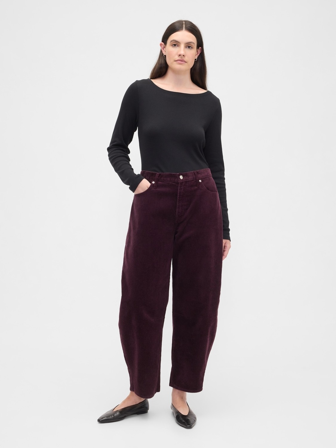 Gap Kadın Bordo High Rise Barrel Kadife Pantolon görsel 4