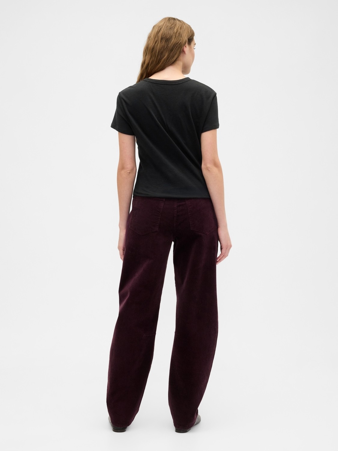 Gap Kadın Bordo High Rise Barrel Kadife Pantolon görsel 5