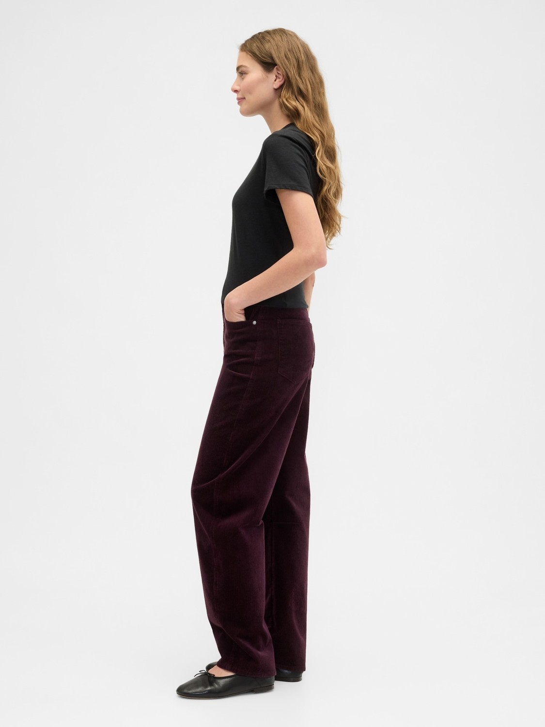 Gap Kadın Bordo High Rise Barrel Kadife Pantolon görsel 6