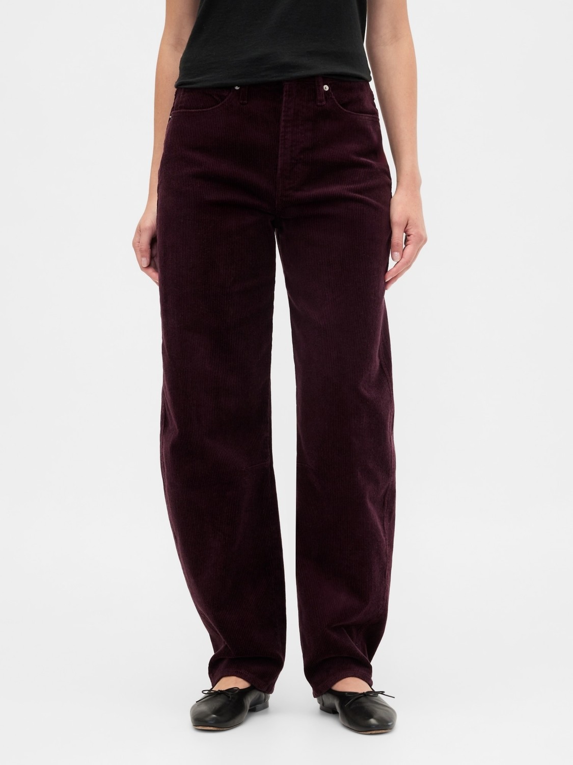 Gap Kadın Bordo High Rise Barrel Kadife Pantolon görsel 7