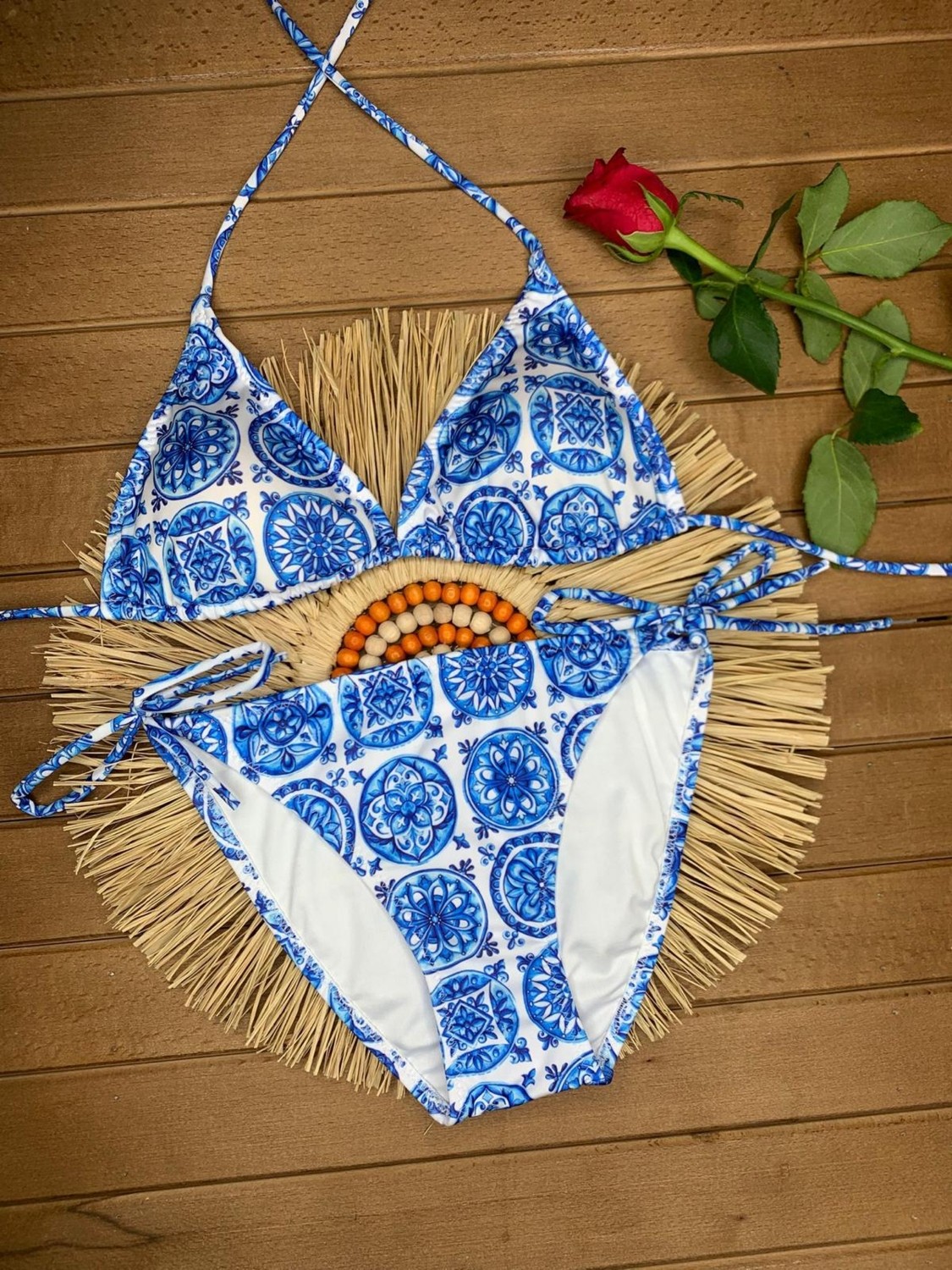 Xorvio Kadın Üçgen Bikini Takım Likralı Esnek Yandan Boyundan Bağlamalı Şık Ipli görsel 5