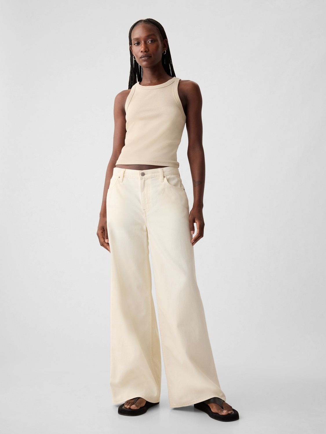 Gap Kadın Kırık Beyaz Mid Rise UltraSoft Baggy Jean Pantolon