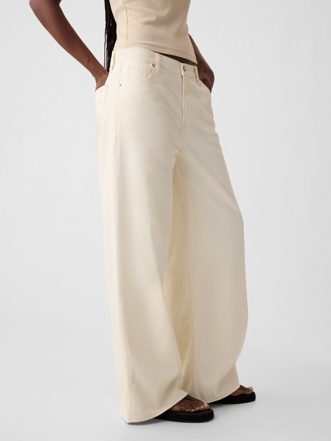 Gap Kadın Kırık Beyaz Mid Rise UltraSoft Baggy Jean Pantolon görsel 6