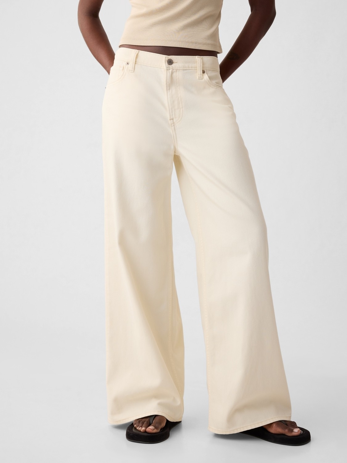 Gap Kadın Kırık Beyaz Mid Rise UltraSoft Baggy Jean Pantolon görsel 7