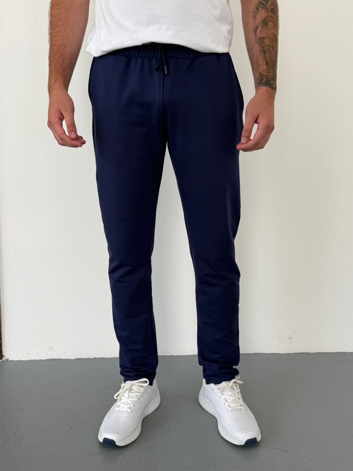 Tree Tone Unisex Beli Bağlamalı Pamuklu Reçmeli Paça Iki Iplik Lacivert Eşofman Altı görsel 3
