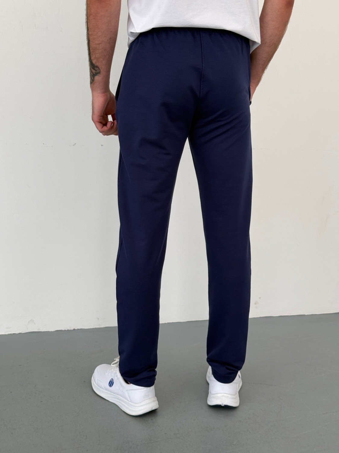 Tree Tone Unisex Beli Bağlamalı Pamuklu Reçmeli Paça Iki Iplik Lacivert Eşofman Altı görsel 4