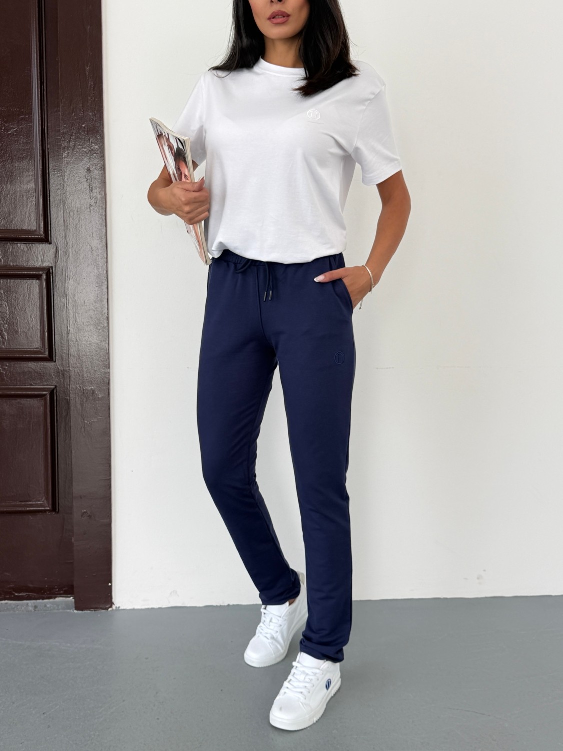 Tree Tone Unisex Beli Bağlamalı Pamuklu Reçmeli Paça Iki Iplik Lacivert Eşofman Altı görsel 6