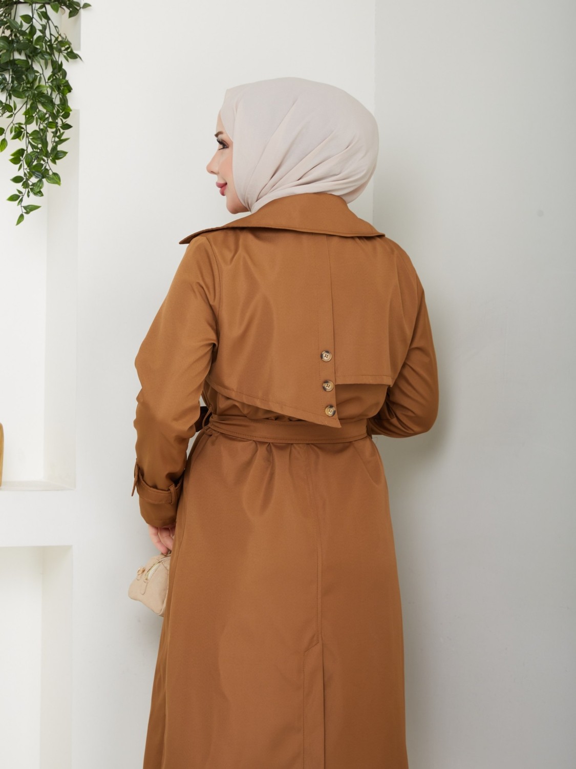 Zenya Moda Kadın Siyah Arkası Düğmeli Trençkot görsel 7