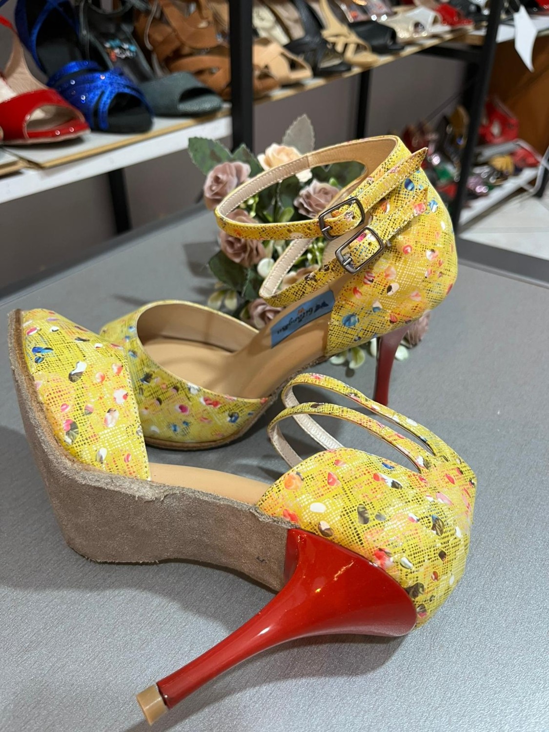 Bitangosu “yellow Art” Bilekten Çift Atkılı Sarı 8,5 cm 13 Pont Kapalı Topuk Tango, Dans ve Salon Ayakkabısı görsel 8