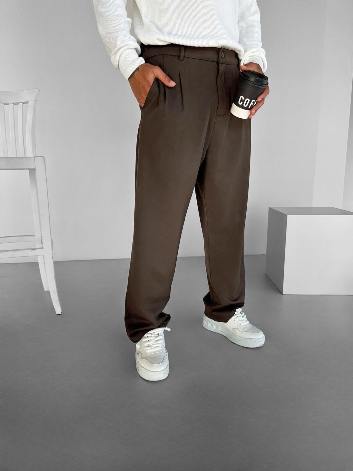 Abluka Online Erkek Baggy Fit Kumaş Pantolon Siyah görsel 8