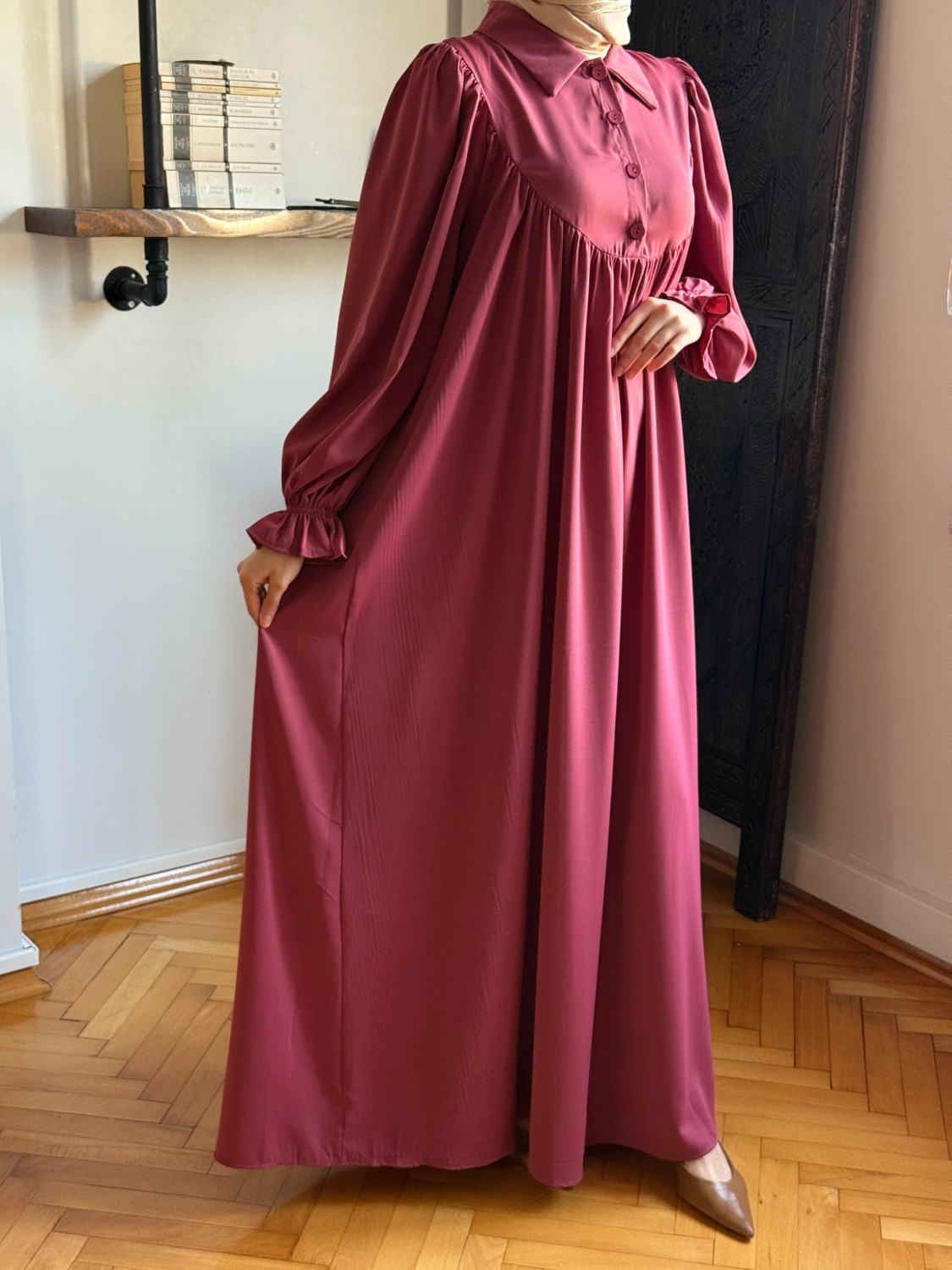 Fendel Gömlek Yaka Yarım Pat Dubai Ipeği Elbise 1926 Navra | Fendel görsel 3