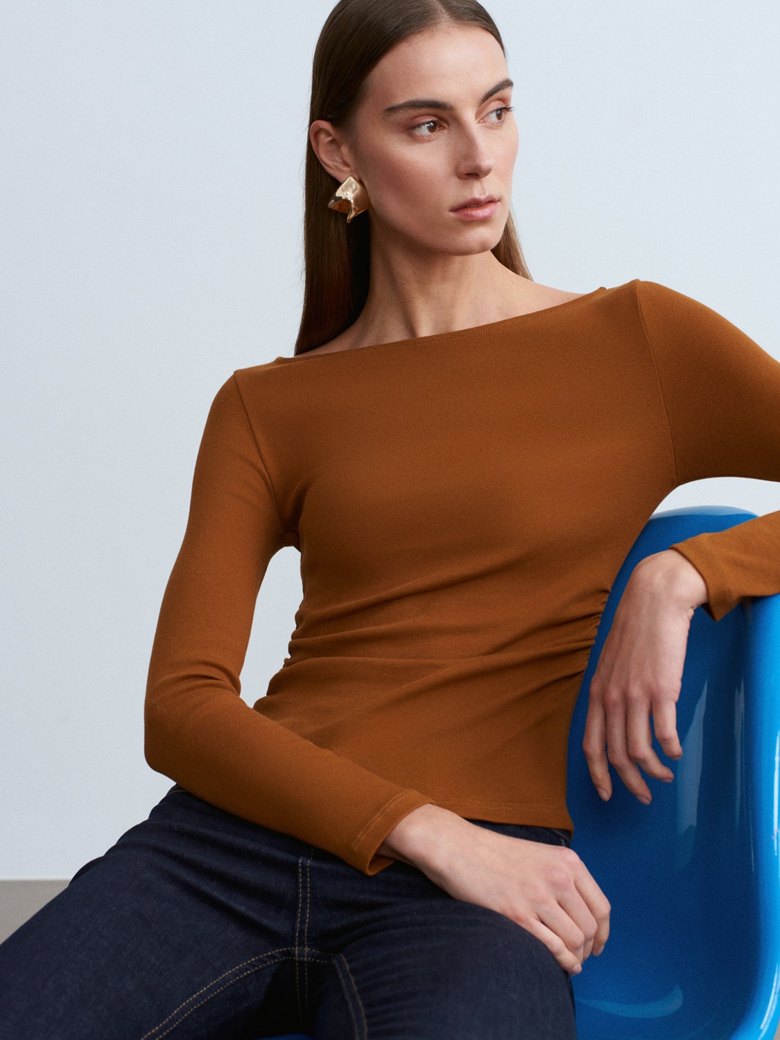 Dilvin 31401 Büzgülü Kayık Yaka Top-Siyah görsel 6