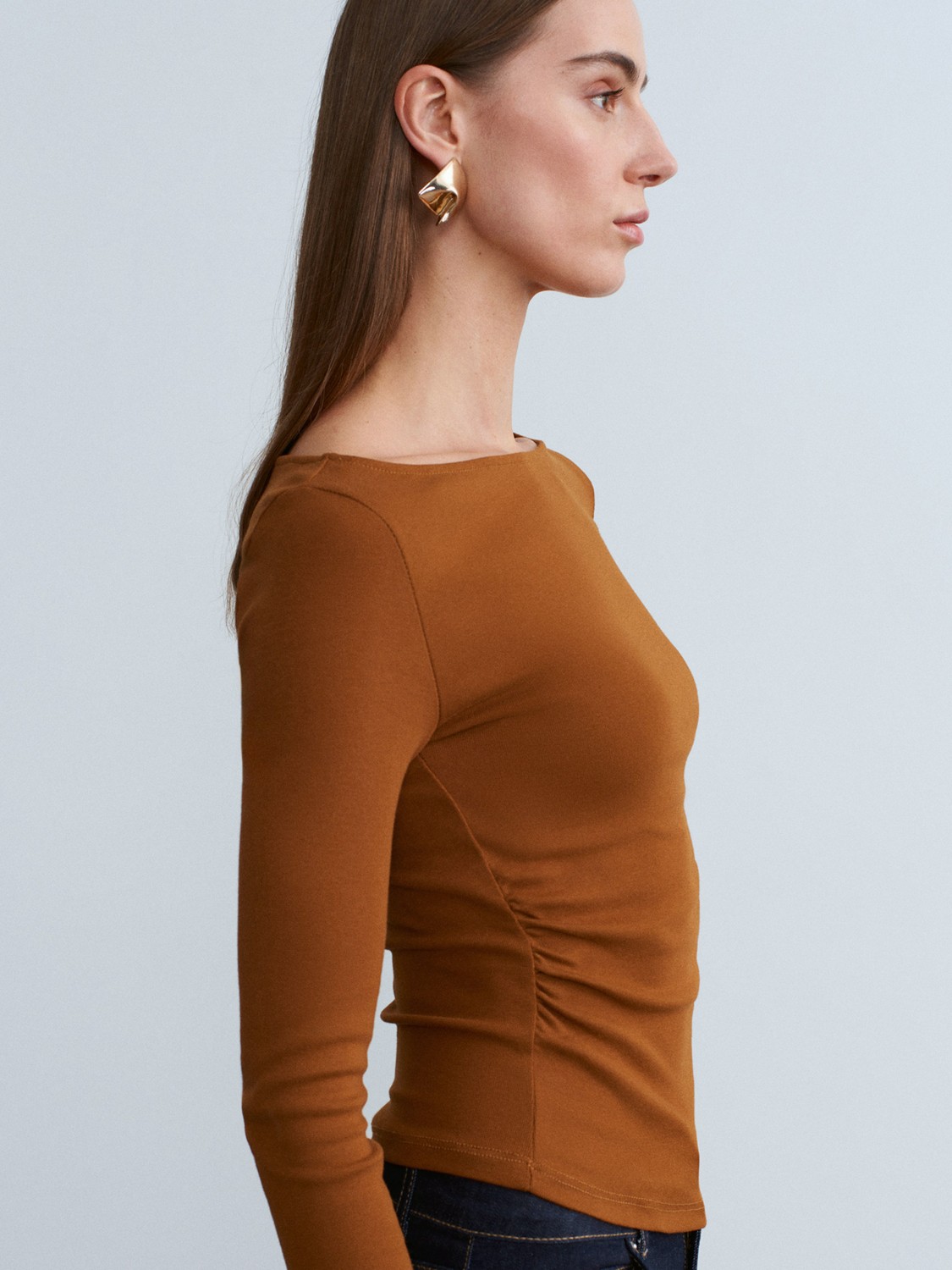 Dilvin 31401 Büzgülü Kayık Yaka Top-Siyah görsel 7