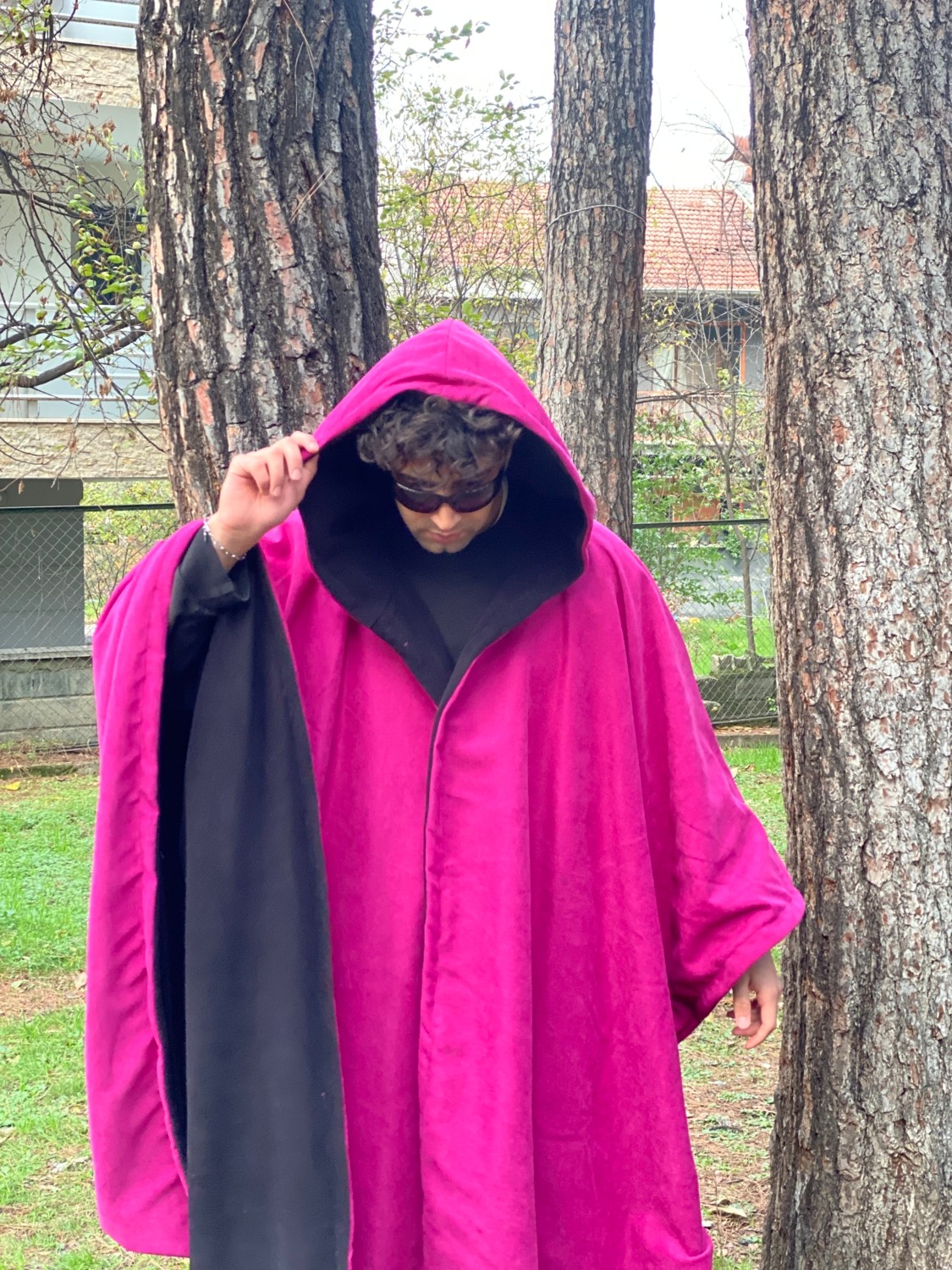 Alpin Store 🟣⬛ Çift Taraflı Kapüşonlu Panço, Fuşya & Siyah | Unisex Oversize Panço görsel 2