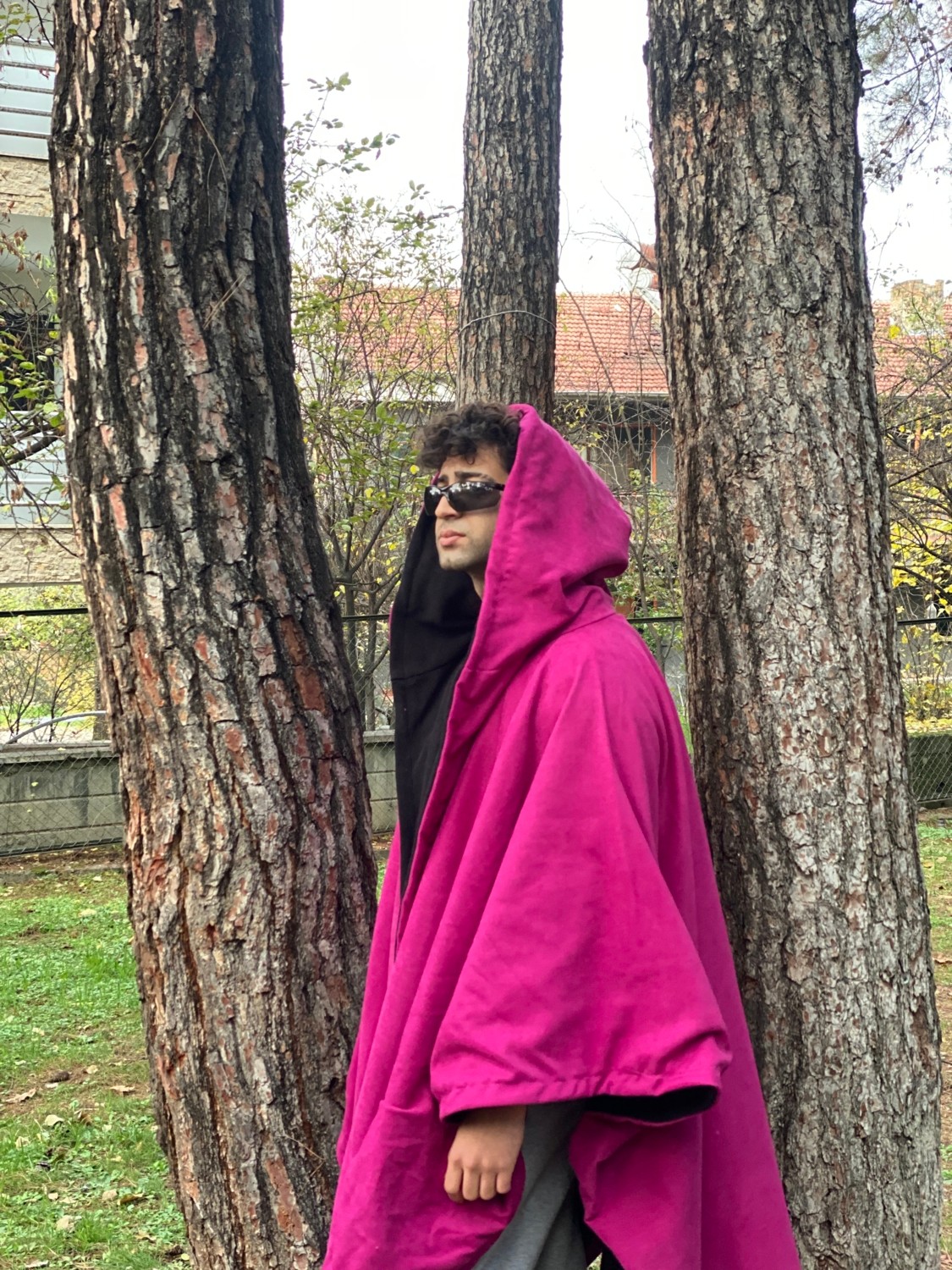Alpin Store 🟣⬛ Çift Taraflı Kapüşonlu Panço, Fuşya & Siyah | Unisex Oversize Panço görsel 3