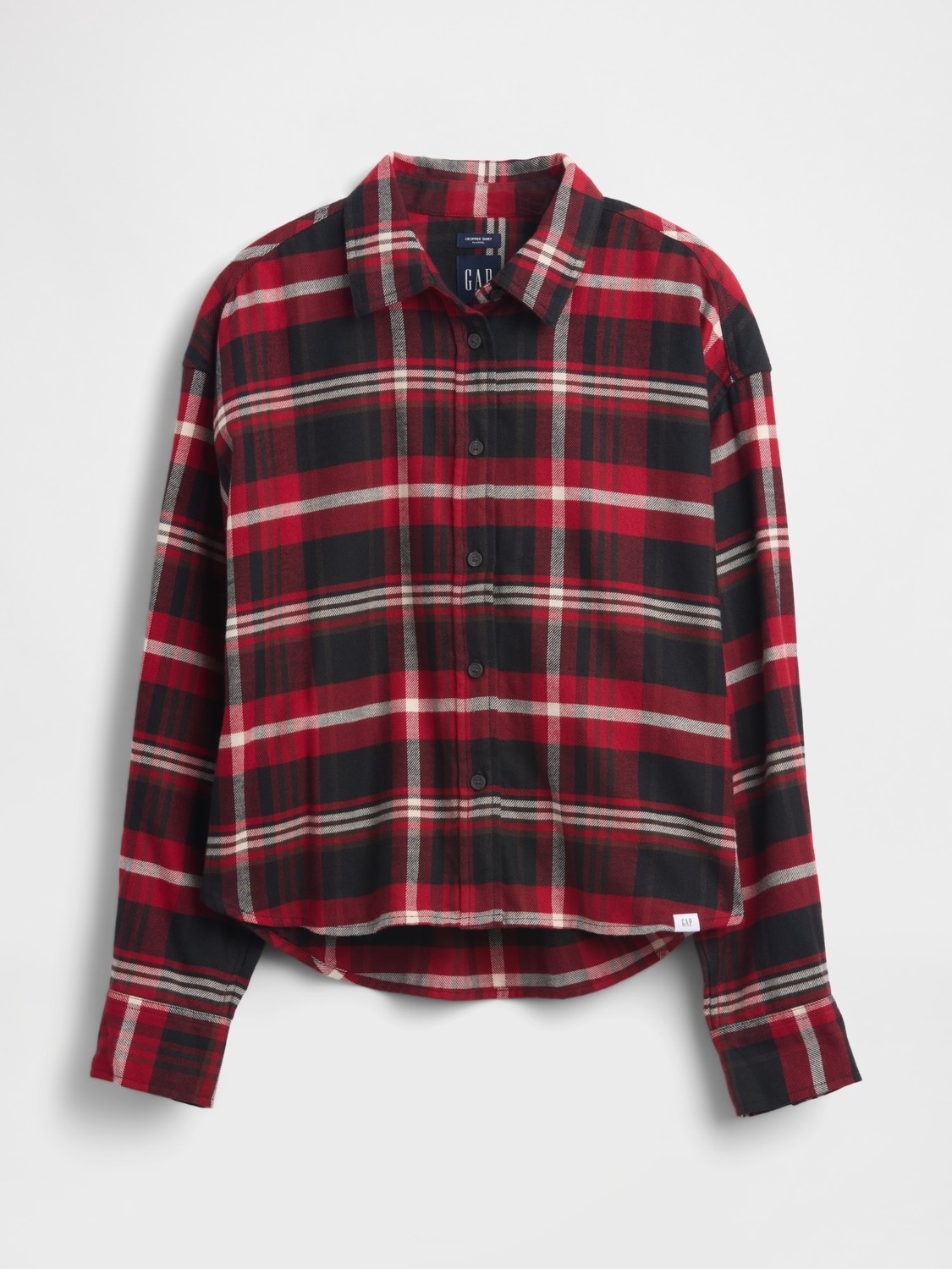 Gap Kadın Bordo Flannel Straight-Hem Crop Gömlek görsel 2