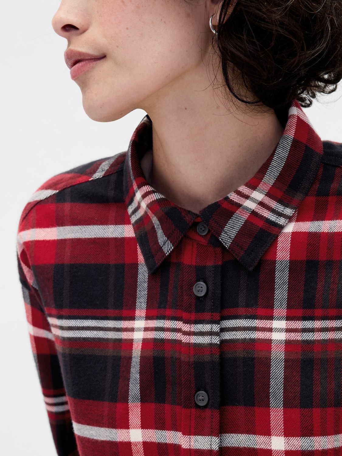 Gap Kadın Bordo Flannel Straight-Hem Crop Gömlek görsel 3