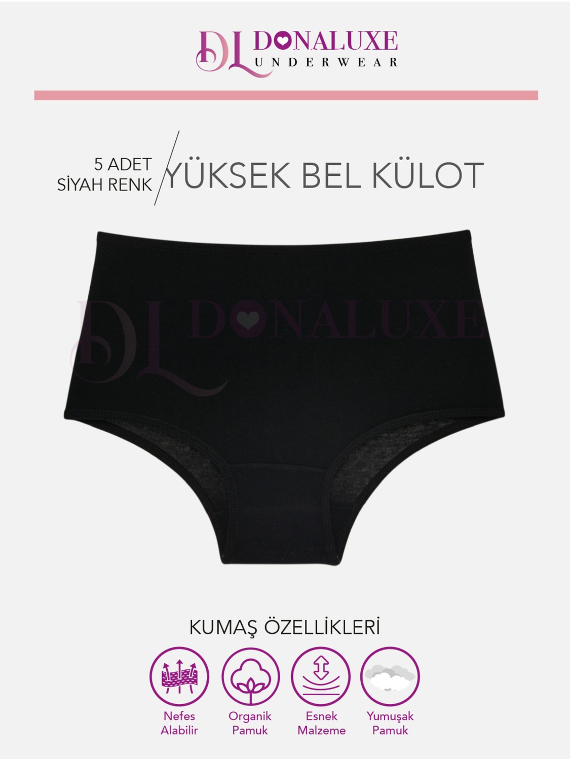 Donaluxe Kadın Külot , Kadın Yüksek Bel Beyaz 5'li Pamuklu Külot görsel 8
