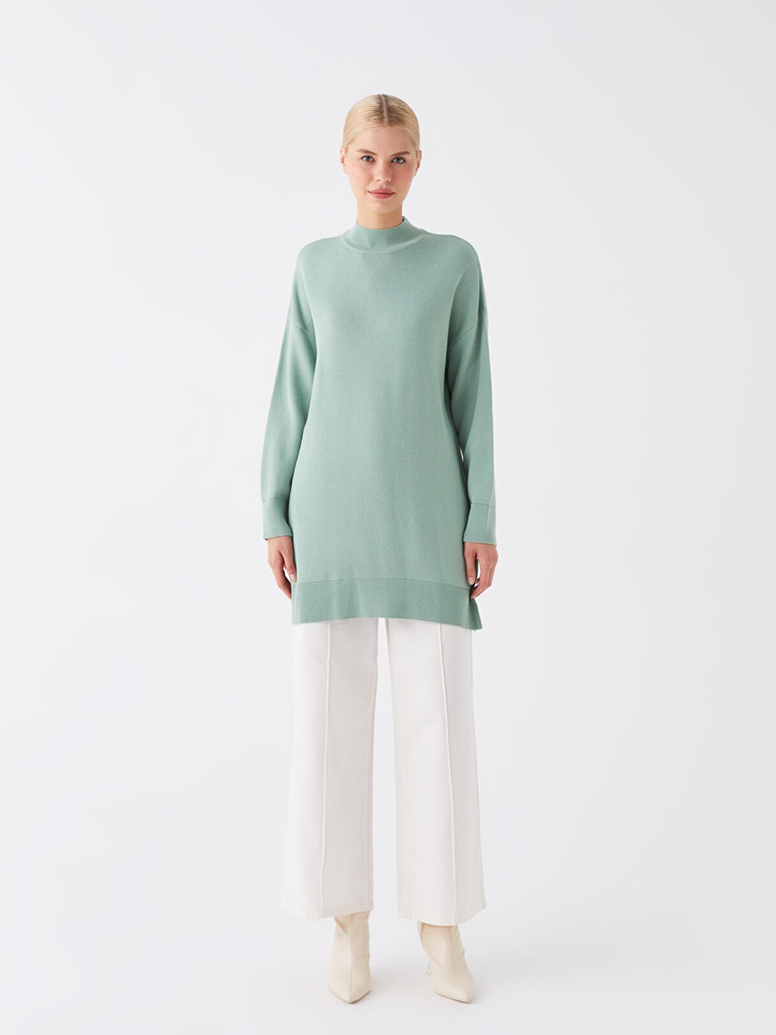 LC Waikiki Yeni Sezon Yarım Balıkçı Yaka Oversize Kadın Triko Tunik görsel 3
