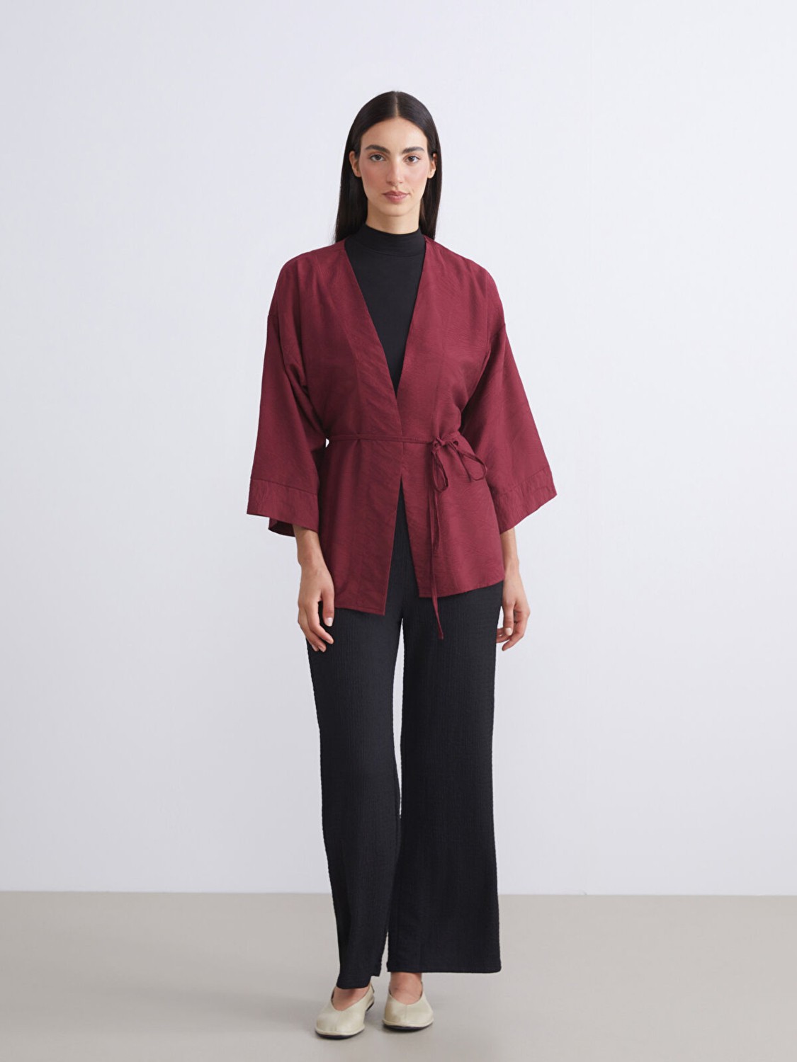 LC Waikiki Yeni Sezon Şal Yaka Dokulu Kadın Kimono görsel 2