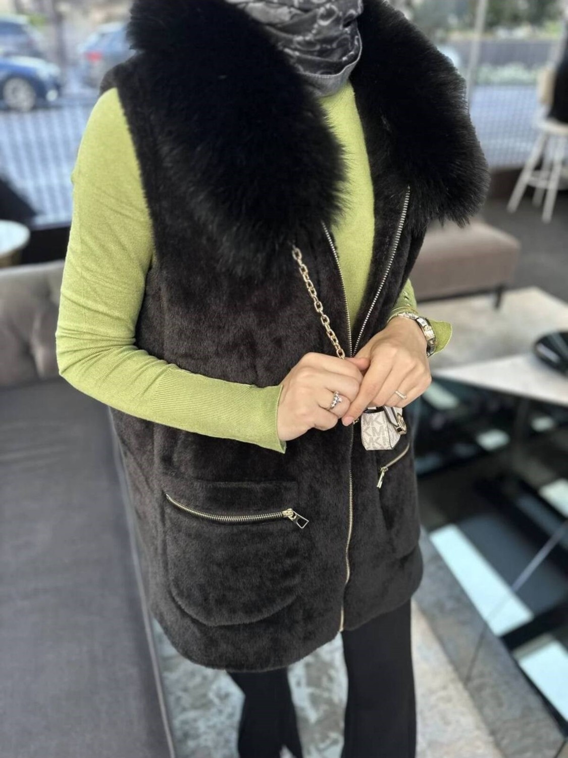Molly Nelly Kadın Kürk Detaylı Fermuarlı Angora Yelek görsel 8