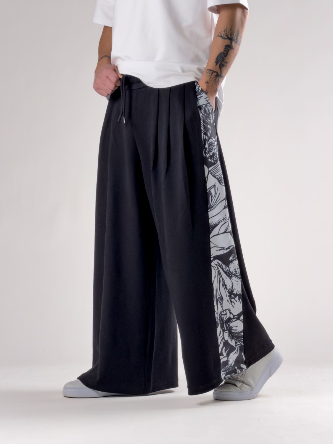Cocopelli Desenli Siyah Oversize Erkek Pantolon COC2771 Premium Kumaş ve Bohem Stil