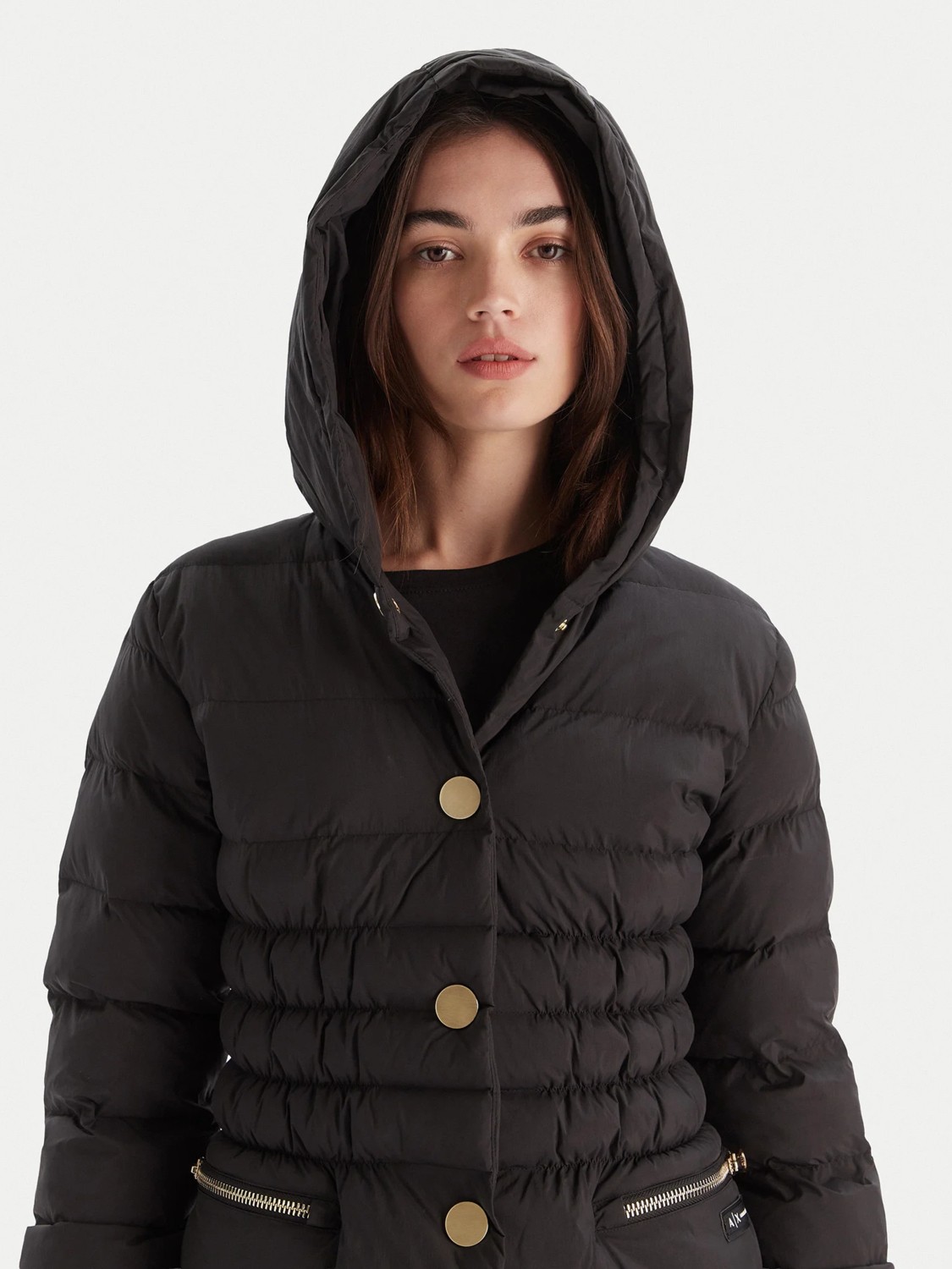 Armani Exchange Kadın Elastik Manşetler Uzun Kol Kapüşon Yaka Cepli Siyah Kaban XW000652 AF15984-UC001 görsel 3