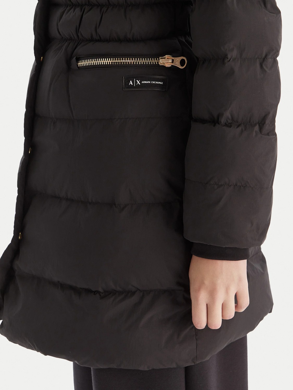 Armani Exchange Kadın Elastik Manşetler Uzun Kol Kapüşon Yaka Cepli Siyah Kaban XW000652 AF15984-UC001 görsel 4