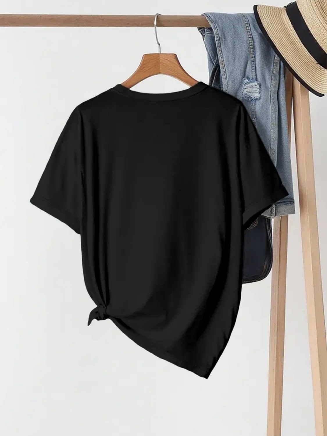 Mercoledi Denim Kedi Baskılı Oversize Bisiklet Yaka T-Shirt görsel 2