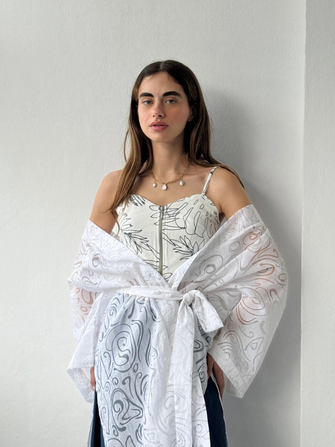 Retrobird Yakma Transparan Kumaş Kimono Kadın Beyaz görsel 5
