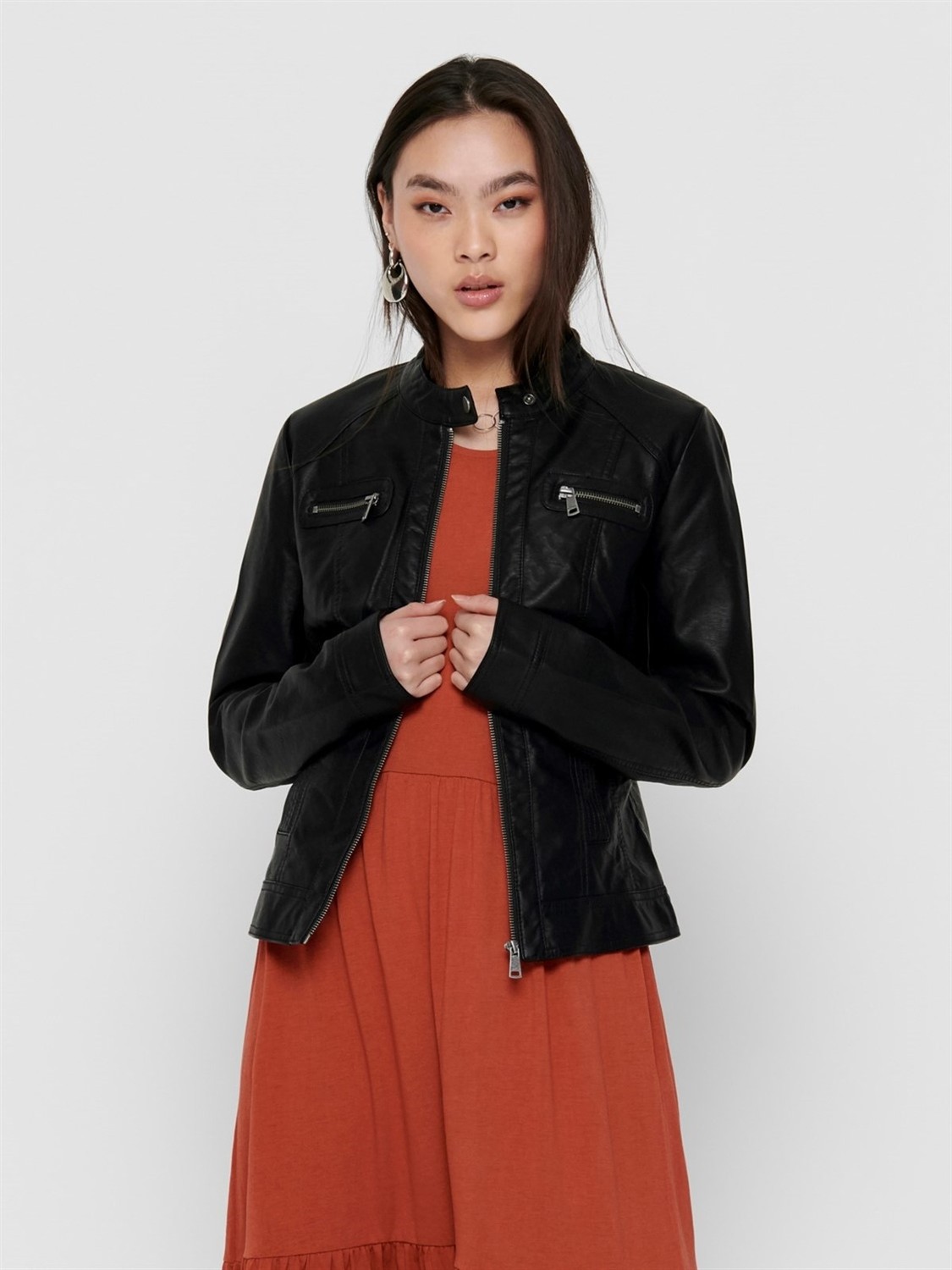 Only ONLBANDIT FAUX LEATHER BI Siyah Kadın Ceket görsel 8