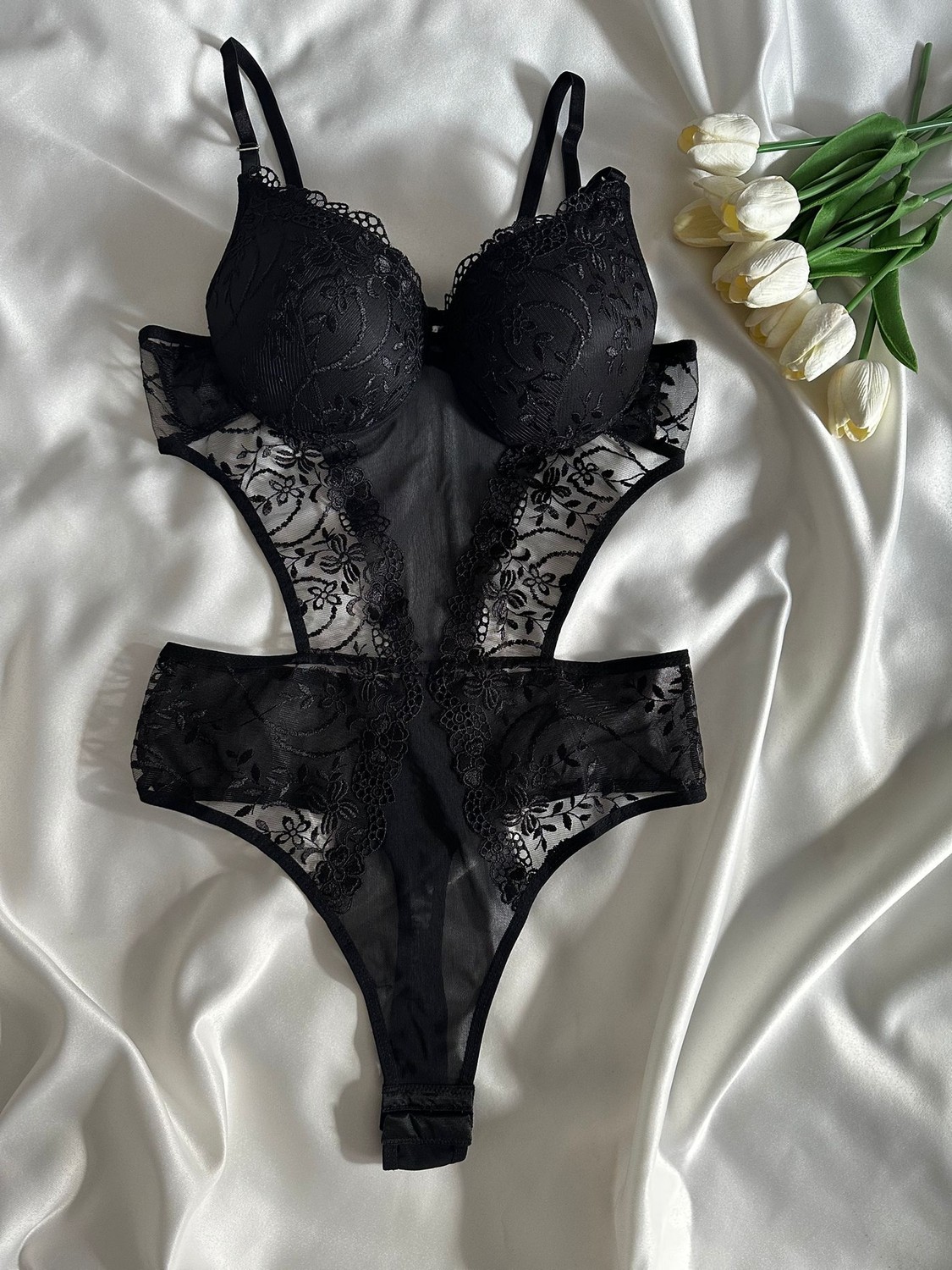 Gold Night Kadın Dantelli Deri Bordo Transparan Çıtçıtlı Sütyenli Body Bodysuit Fantezi Iç Çamaşır