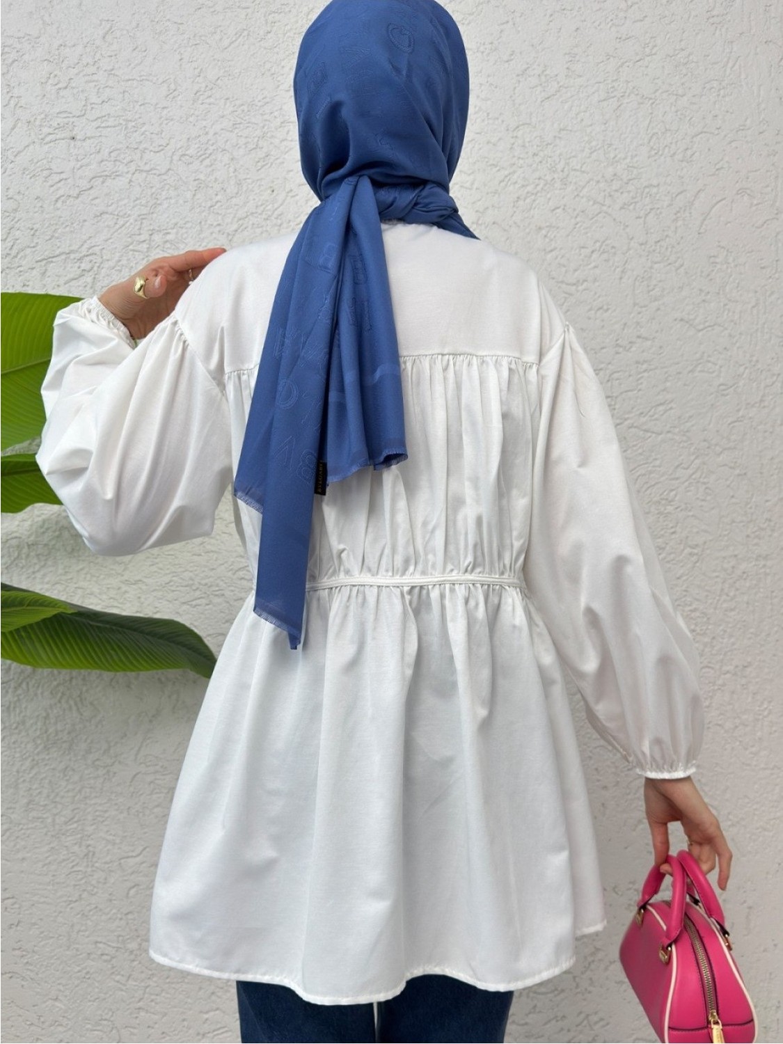 Moda Morfo Önü Bağcık Detaylı Boydan Düğmeli Gömlek Tunik -Bebe Mavi görsel 4