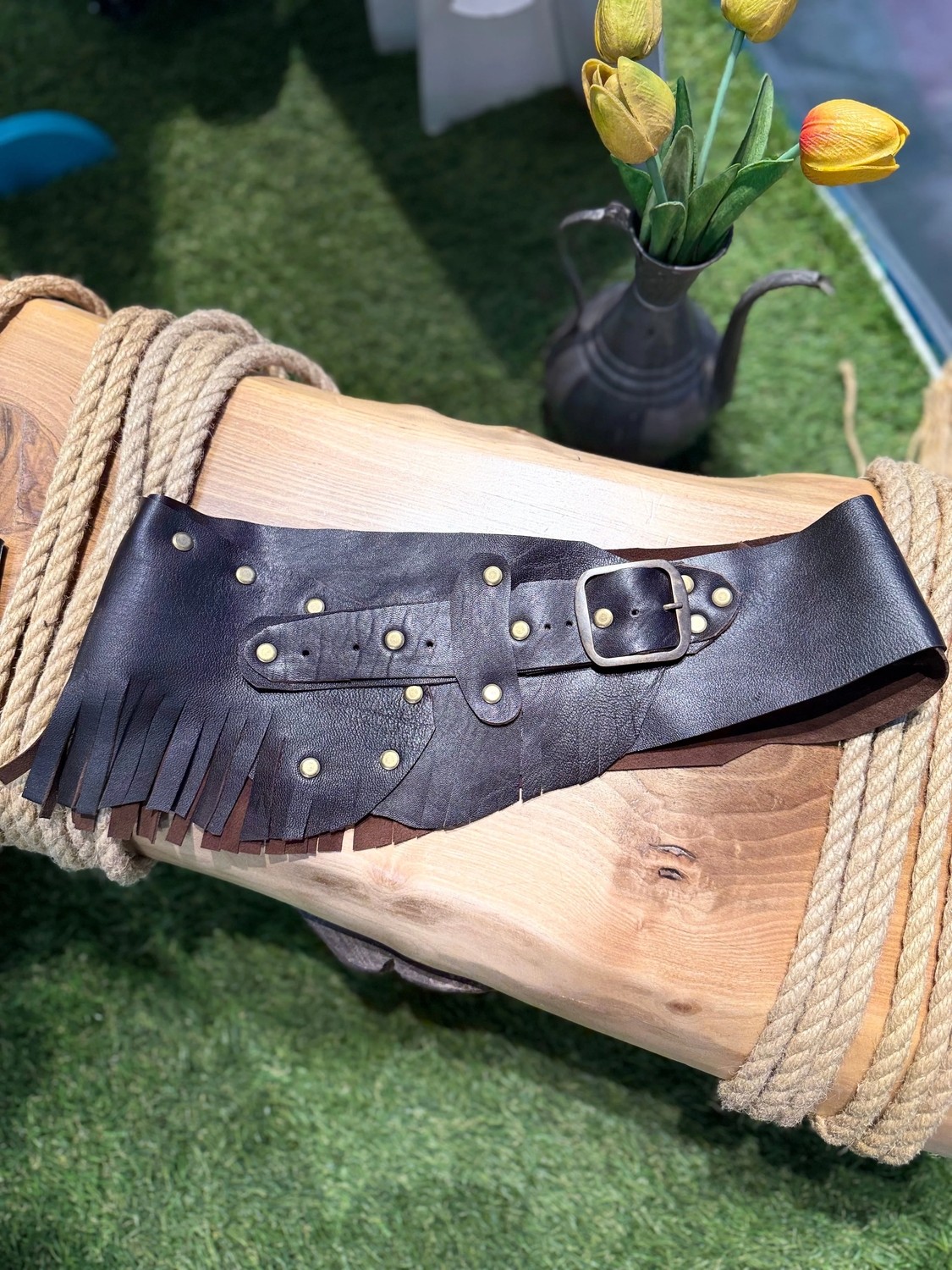 Yılday Gür Butik Sawyer El Yapımı Püsküllü Hakiki Deri Bohem Korse Kemer - Standart Beden
