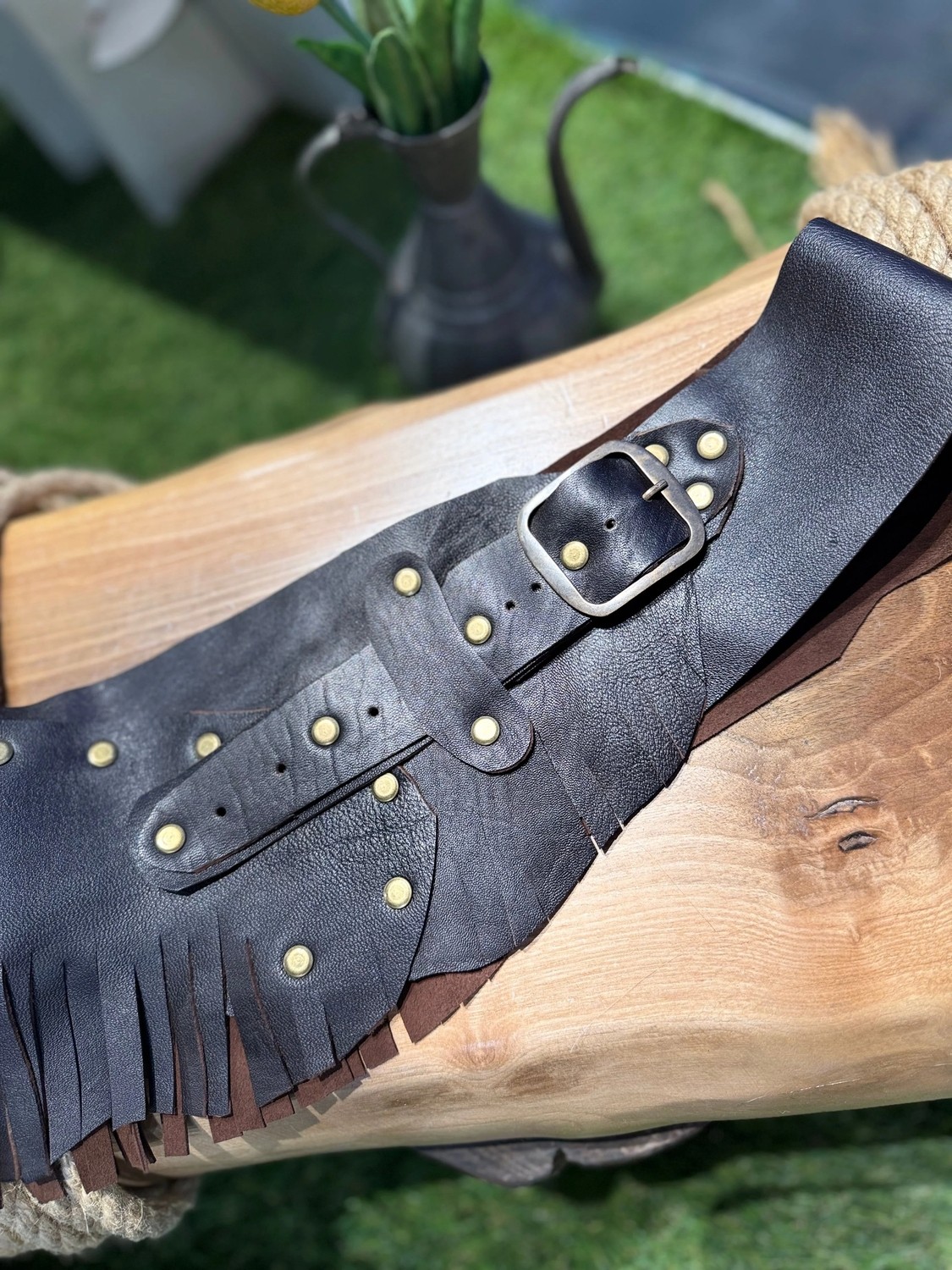 Yılday Gür Butik Sawyer El Yapımı Püsküllü Hakiki Deri Bohem Korse Kemer - Standart Beden görsel 2