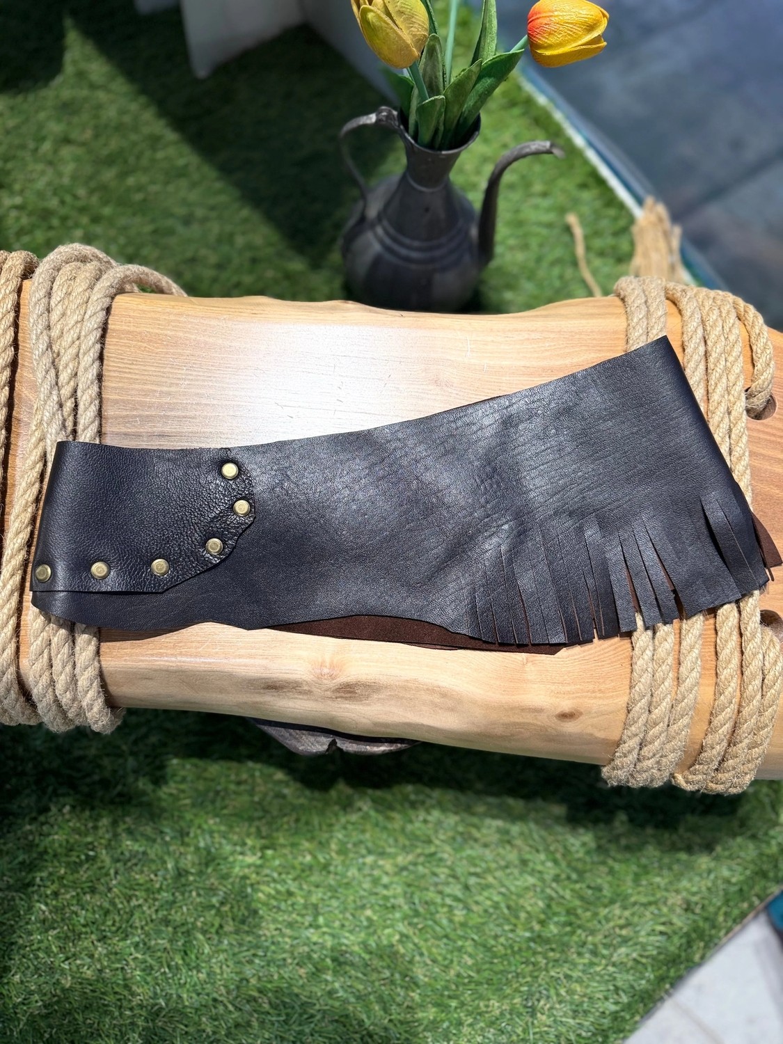 Yılday Gür Butik Sawyer El Yapımı Püsküllü Hakiki Deri Bohem Korse Kemer - Standart Beden görsel 3