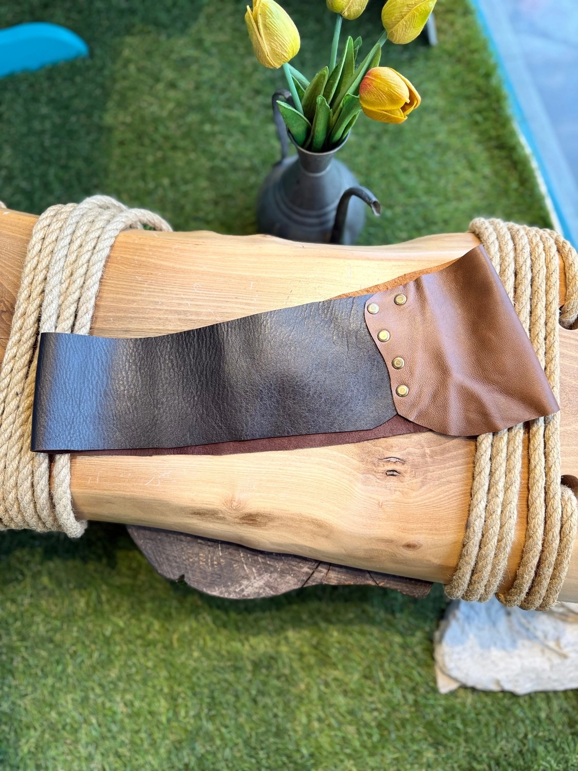 Yılday Gür Butik Wesley El Yapımı Çift Tonlu Hakiki Deri Bohem Korse Kemer - Standart Beden görsel 4