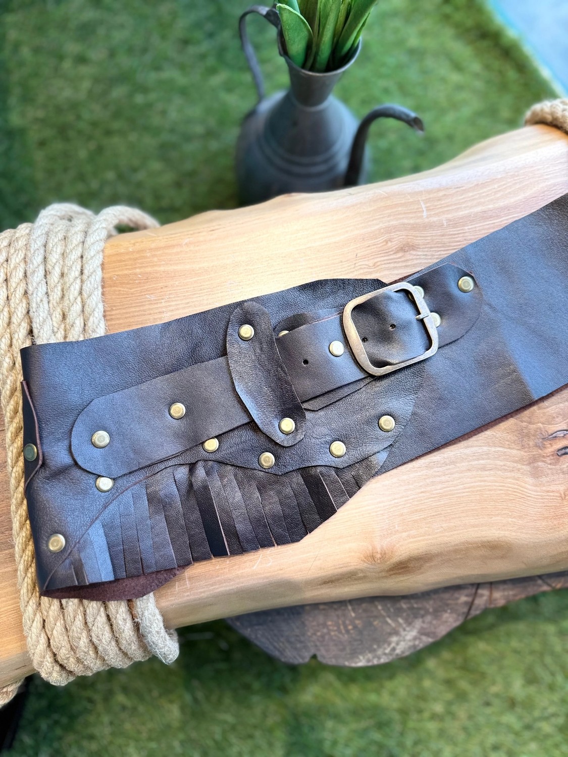 Yılday Gür Butik Rhoderick El Yapımı Püsküllü Hakiki Deri Bohem Korse Kemer - Standart Beden görsel 2