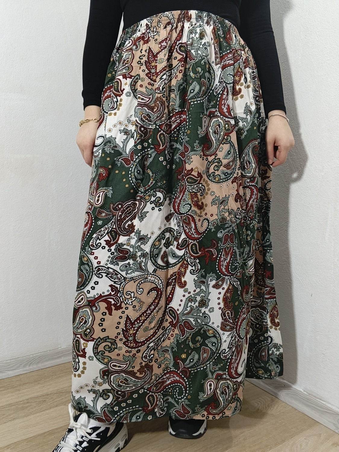 Hoaryage Beli Lastikli Desenli Viskon Kumaş Maxi Boy Anne Etek %100 Pamuk 38BEDEN 100KG