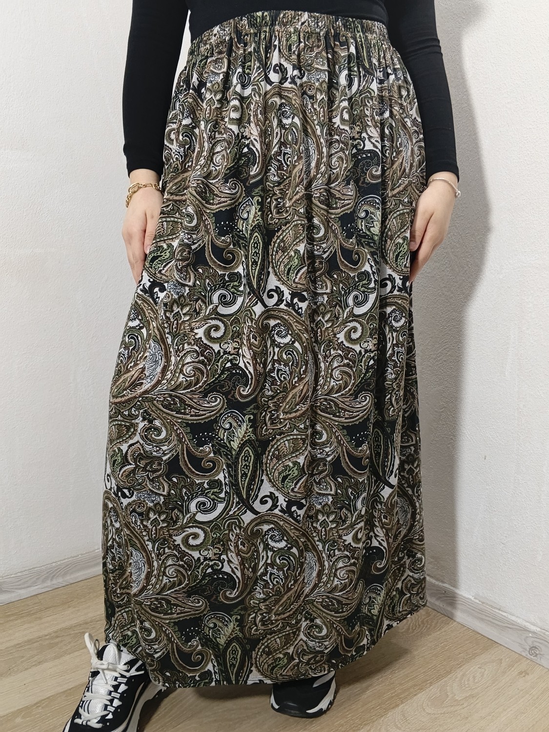 Hoaryage Beli Lastikli Desenli Viskon Kumaş Maxi Boy Anne Etek %100 Pamuk 38BEDEN 100KG