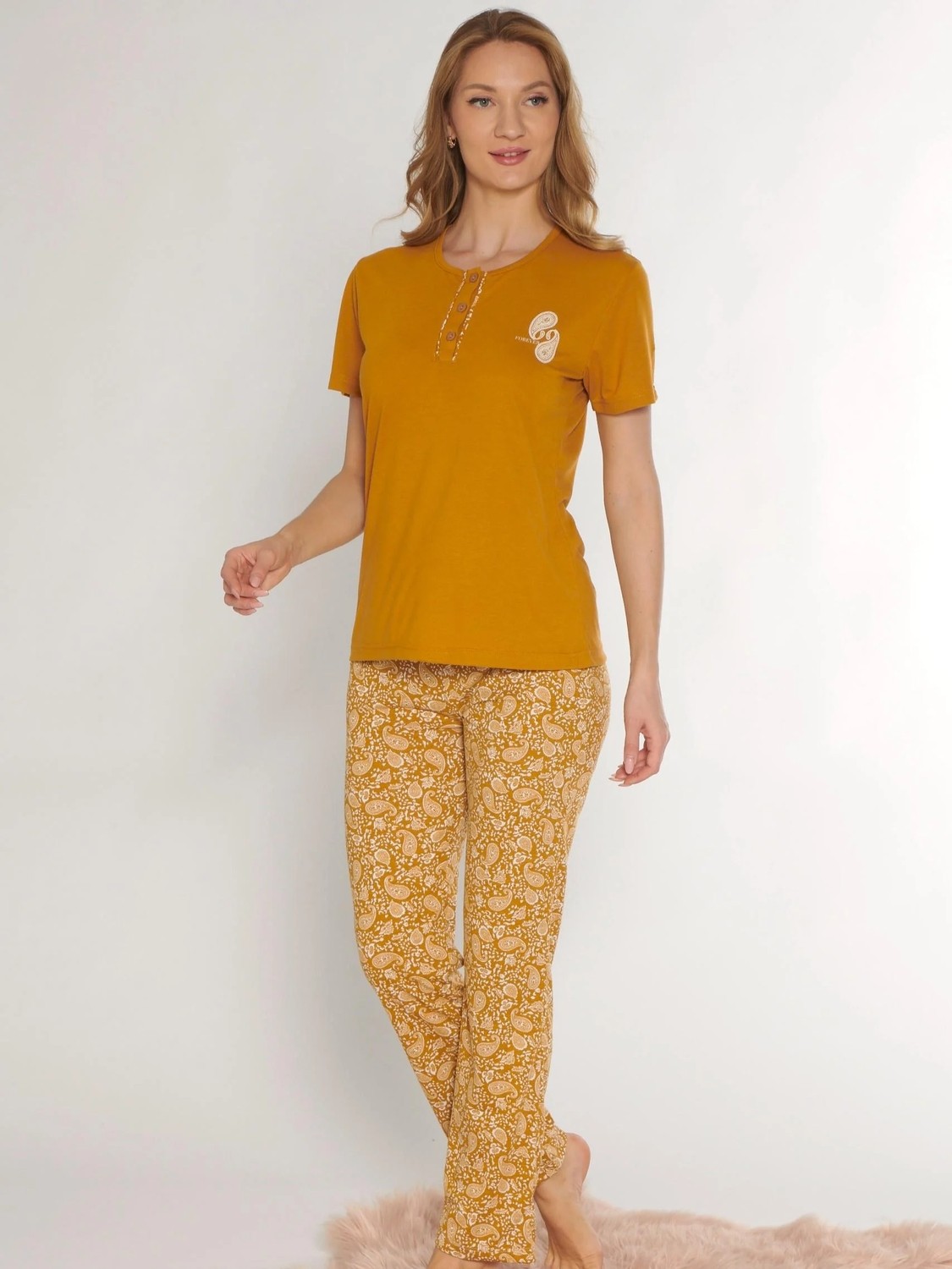 Dowry Kadın Tişört Pantolon Pijama Takımı Rahat Ev Giyim Uzun Alt Kadın Pijama Takımı Dowry 08-133 görsel 6