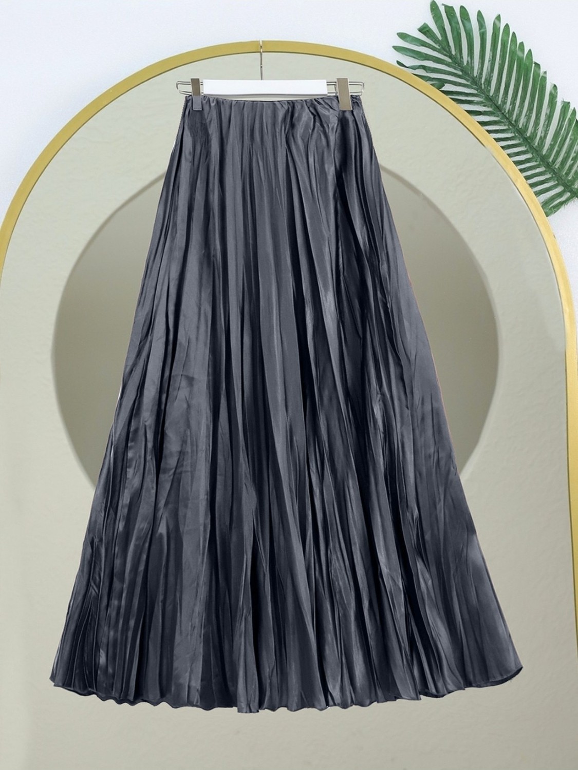 Moda Morfo Beli Lastikli Saten Kraş Etek -Füme