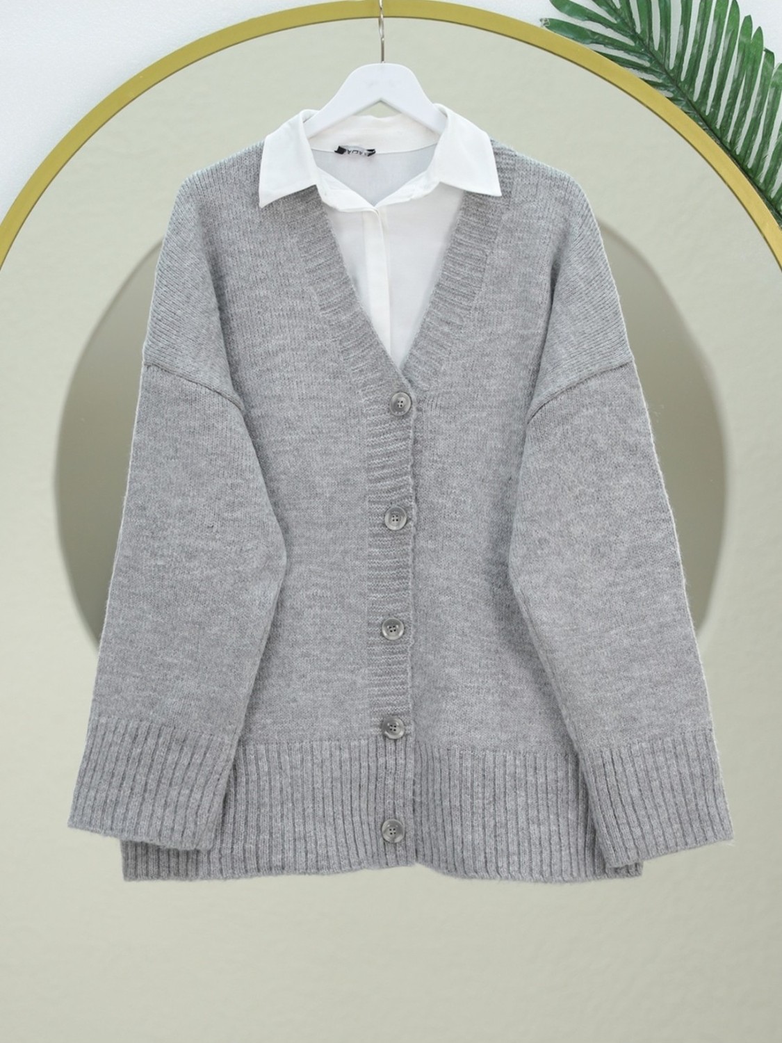 Moda Morfo Düğmeli Oversize Triko Hırka -Gri
