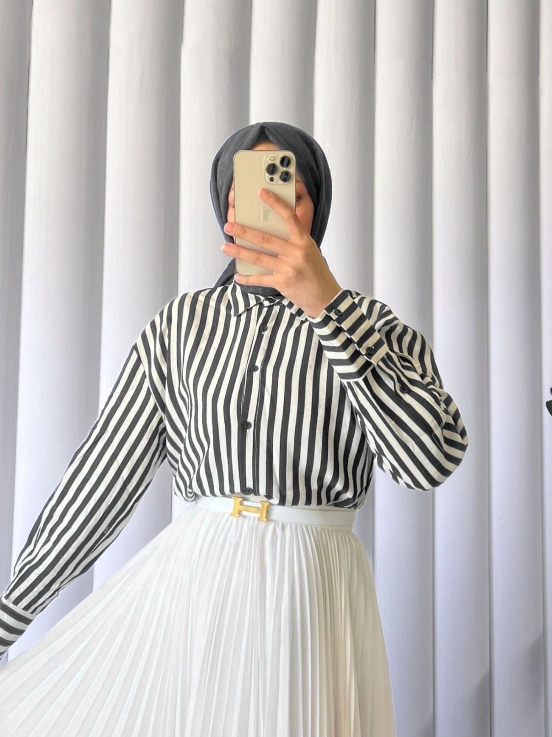 Moda Morfo Çizgili Oversize Düğmeli Gömlek -Siyah görsel 7