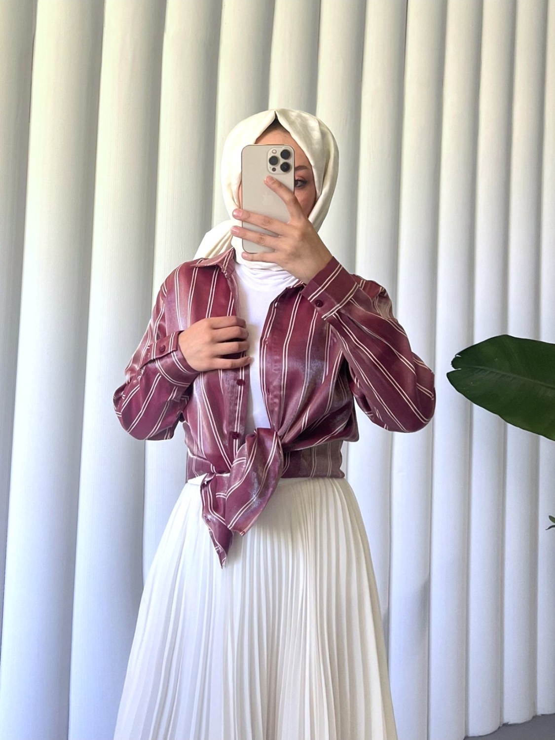 Moda Morfo Çizgili Janjanlı Gömlek -Bordo görsel 2