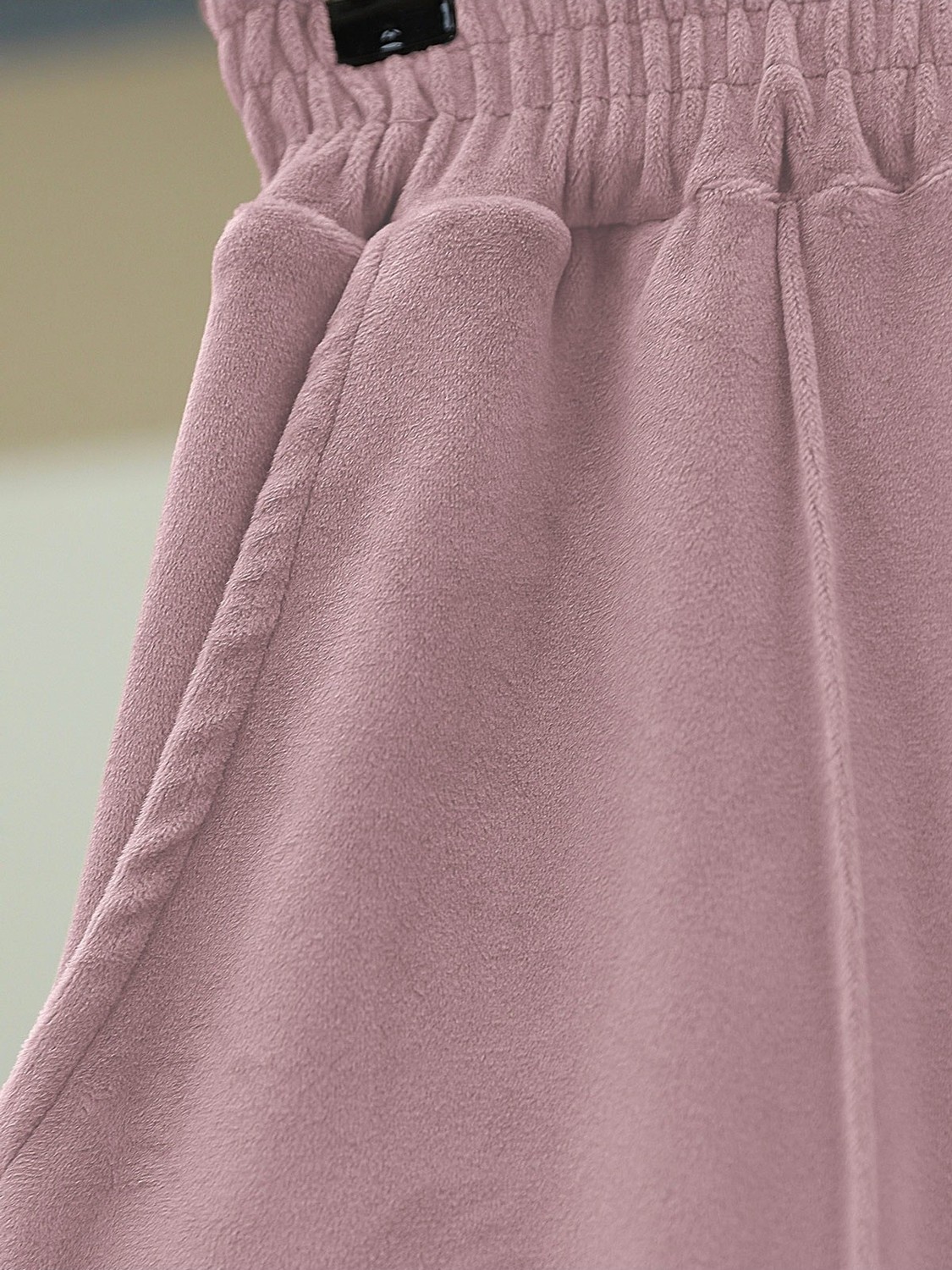 Moda Morfo Çımalı Beli Lastikli Kadife Pantolon -Pudra görsel 2