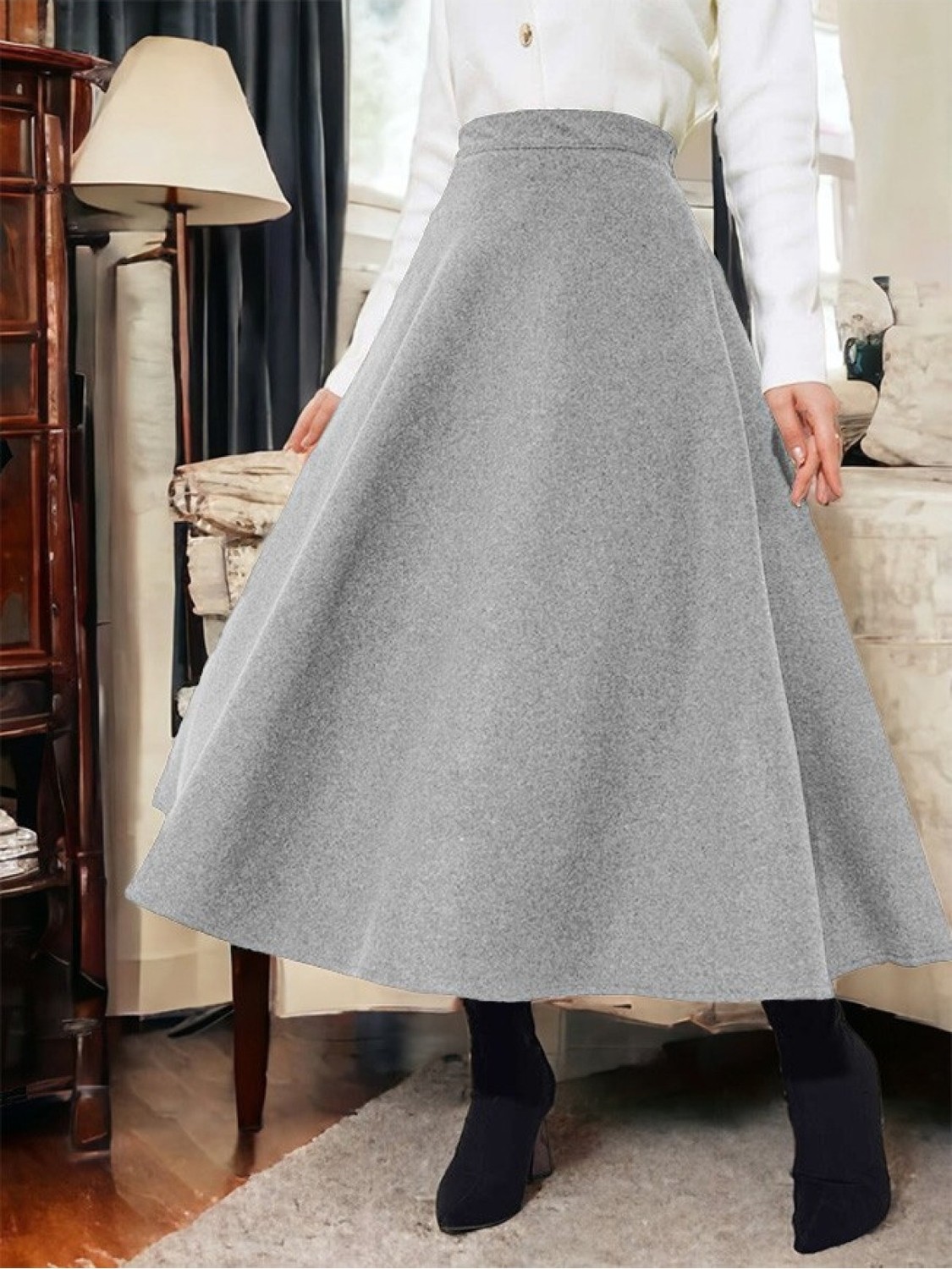 Moda Morfo Fermuarlı Kaşe Çan Etek -Füme görsel 7