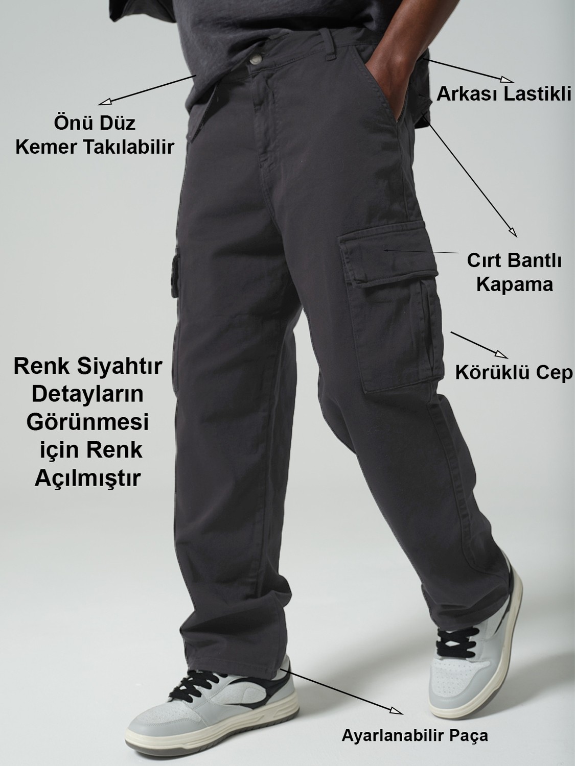 Maule Ayarlanabilir Paça, Beli Kısmi Lastikli, Rahat Fit, Esnek Gabardin Kargo Erkek Pantolon @kamer
